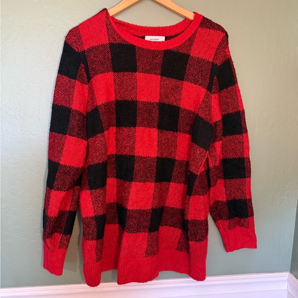 Old Navy Maternity Sweater XL Red Black Buffalo Plaid Cozy Knit - Picture 1 of 3